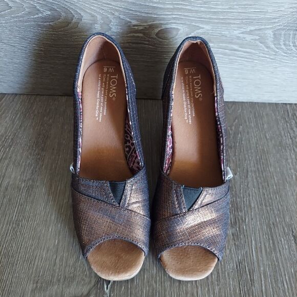 Toms Calypso Peep Toe Copper Wedges - Picture 3 of 9